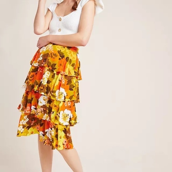Anthropologie Dresses & Skirts - Anthropologie Wolven Mavis Tiered Midi Ruffle Floral Skirt 16190